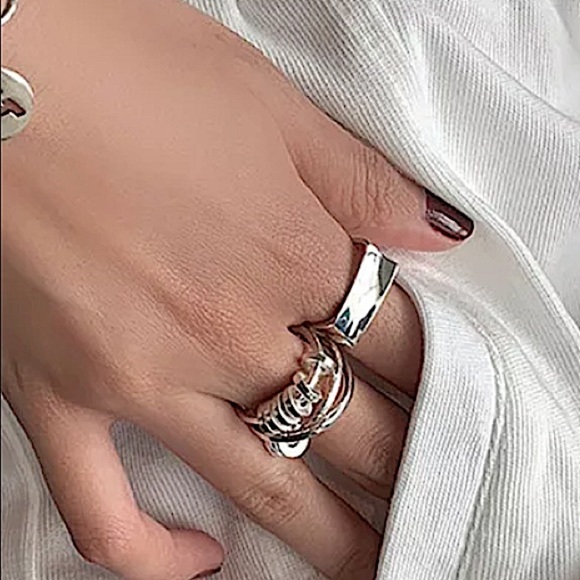 STERLING SILVER SPIN DISC SQUARE RING SET - Picture 10 of 13